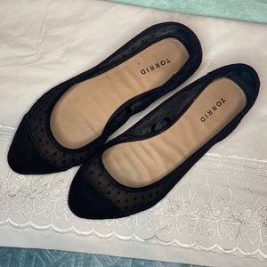 Torrid Black Faux Suede & Mesh Polka Dot Flats